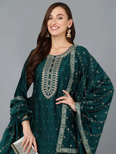 Green Silk Blend Embroidered Straight Suit Set-PKSKD1818